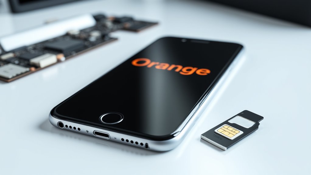 pomarańczowy iPhone 7 z blokadą SIM